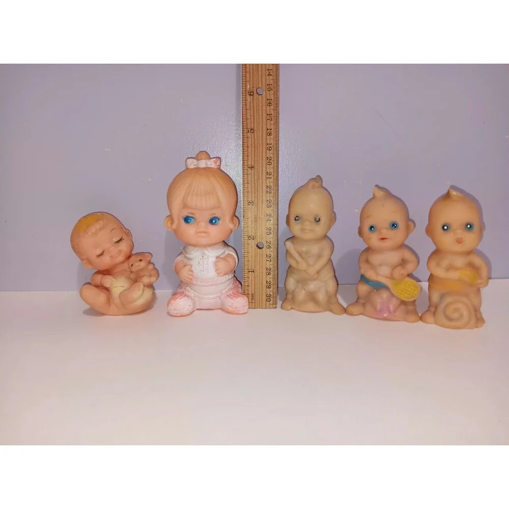 Dolls Rubber Vintage Squeeze  Girl Babies Lot of 5 Assorted Sizes